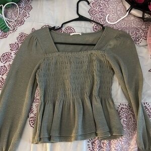 Altar'd State Sage Green Smocked Blouse